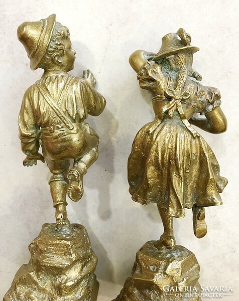 Dancers, pair of bronze statues