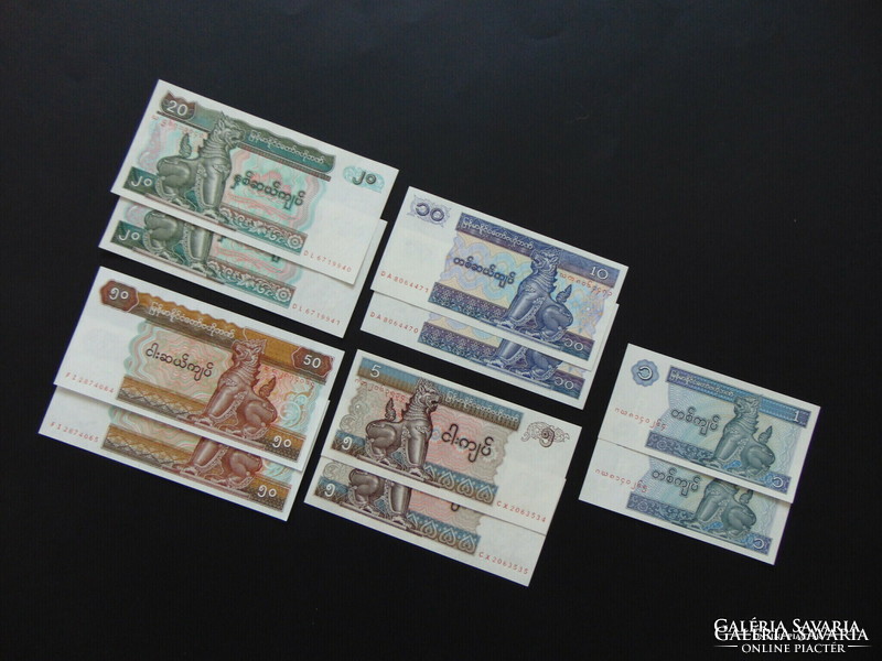 Myanmar 10 darab kyats bankjegy LOT ! Hajtatlan bankjegyek