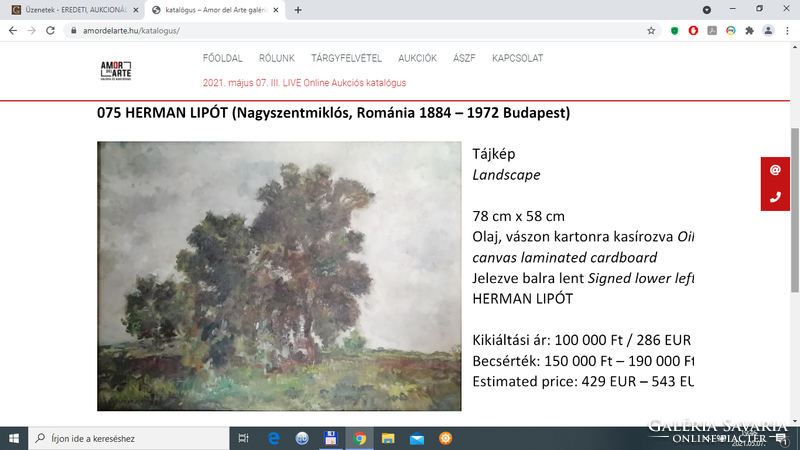 Herman Lipót: Tájkép. Olaj-vászon. Aukcionált becsérték: 150e-190e Ft.