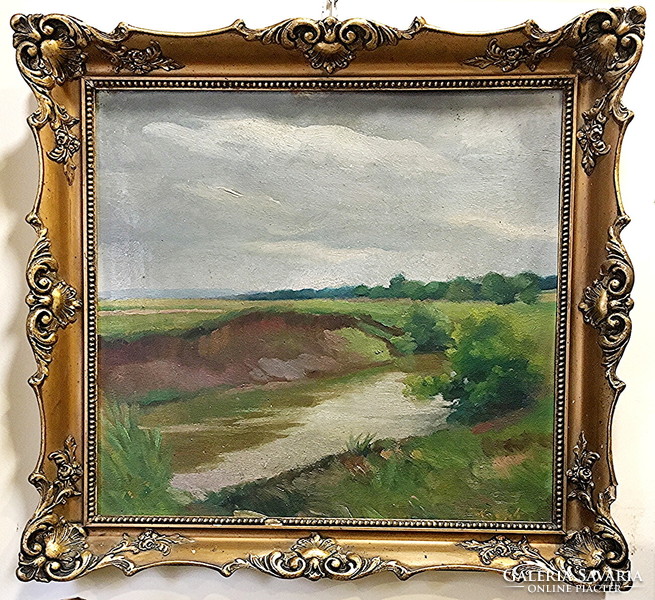 István Hagyik (1891-1958): landscape with stream, painting size: 50 x 50 cm + frame