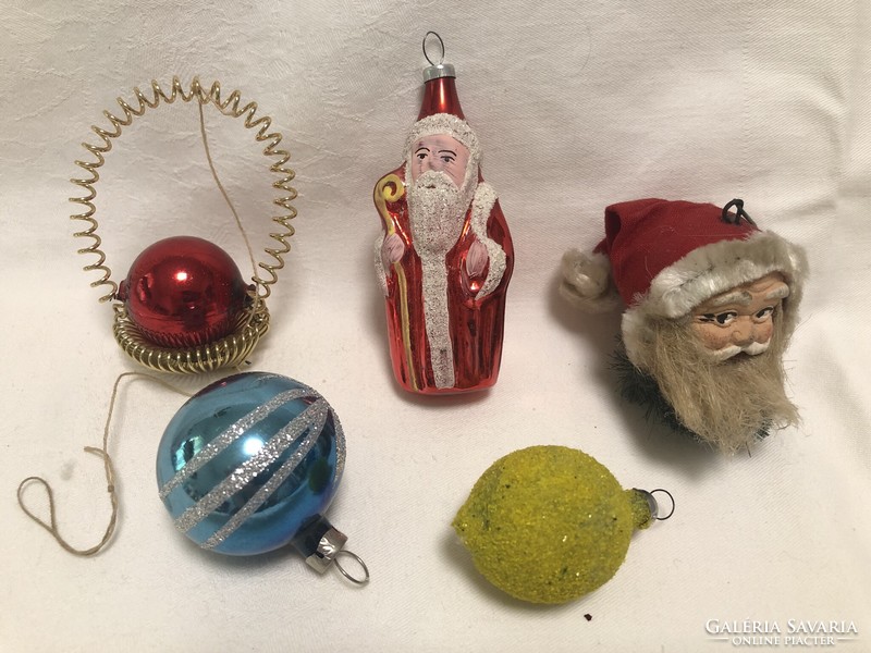 Antique, old Christmas tree decoration package 5 pcs (Santa Claus, lemon...)