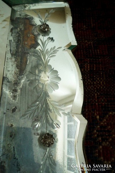 Csodálatos antik art deco szögletes velencei csiszolt fali tükör