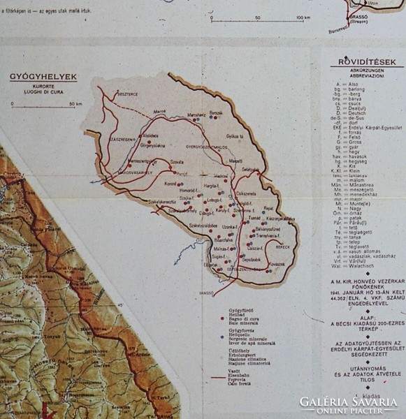 1R073 map of Székelyföld m.Kir. Honvéd cartography 67cm x 83cm