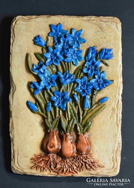 Beautiful glazed ceramic wall picture with floral pattern