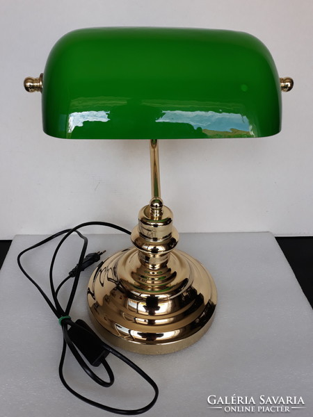 Nagyon szép réz banklámpa zöld üveg búrával