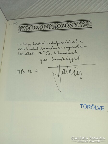 Határ Győző - Özön közöny 1980 - DEDIKÁLT --Dr. Csernohorszky   /dedikált példány!/