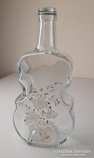 Vintage hegedű formájú öntött üveg likőrös palack