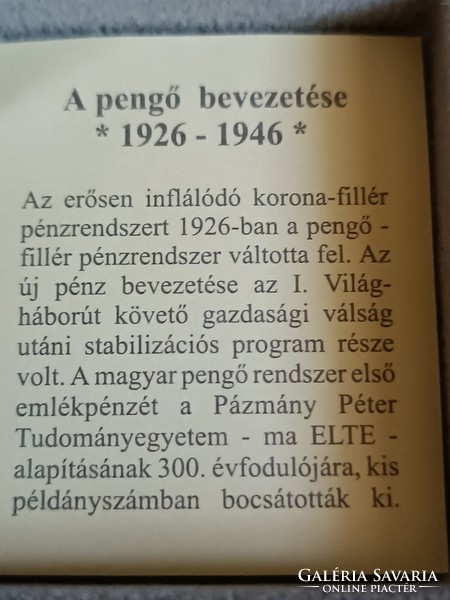 A magyar nemzet pénzérméi A pengő bevezetése 1926-1946 .999 ezüst