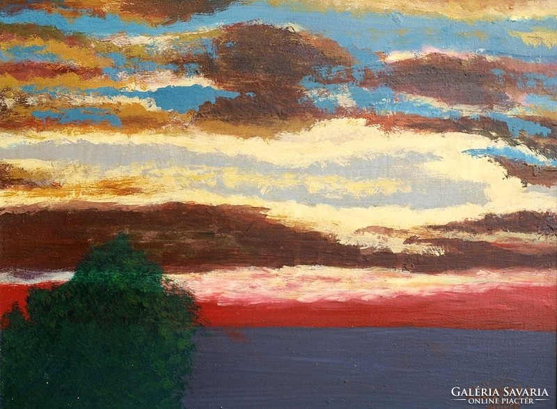 Sea sunset, in a Provençal style wooden frame, 36 x 46 cm, oil on cardboard
