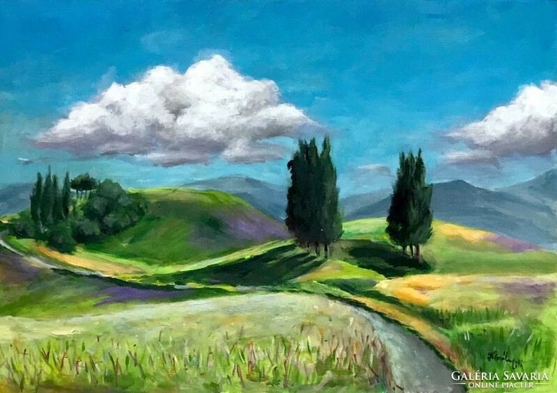 Itáliai dombok - keretezett akrilfestmény - 29,5 x 42 cm