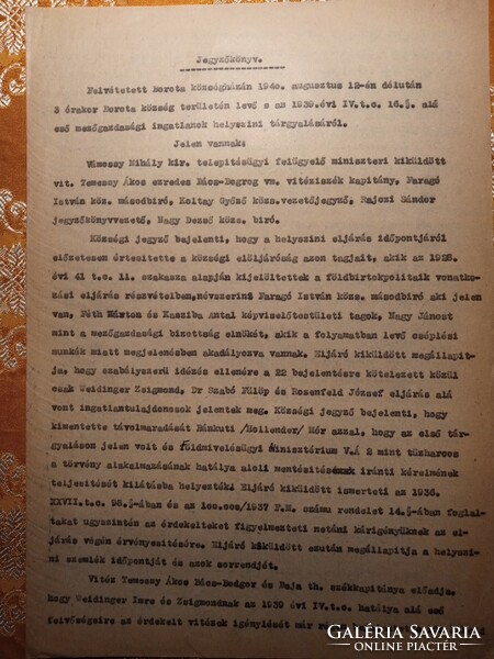 1940. Jegyzőkönyv a Borotai zsidó birtokok tárgyalásáról