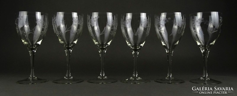 1R087 old beautiful polished stemmed glass set of 6 pieces