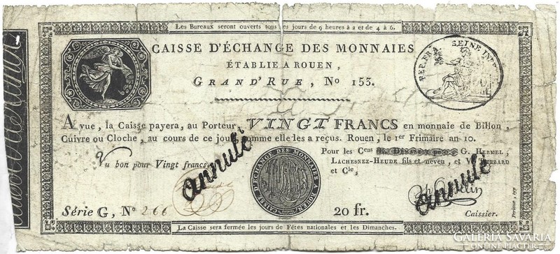 20 French Francs 1801 Rouen France 2.