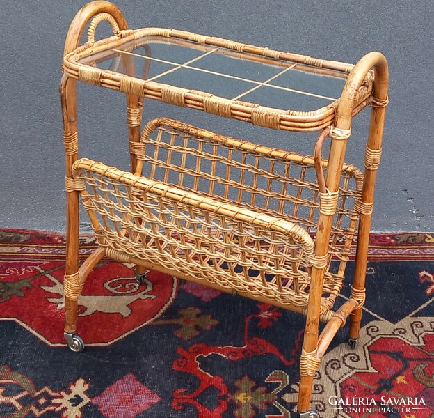 Vintage Italian bambusz - rattan zsúrkocsi ALKUDHATÓ design