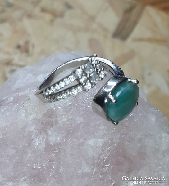 Silver green stone ring (s925)
