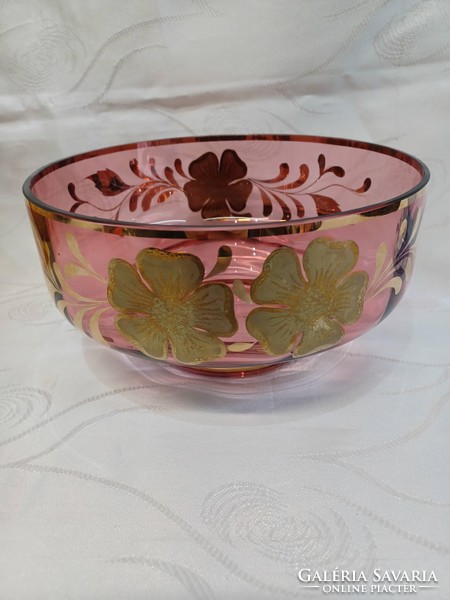 Rózsaszín- arany üveg kínáló/ asztalközép