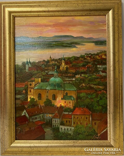 Jocó Kovács: view of Vác with the cathedral