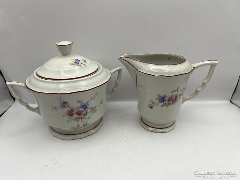 Zsolnay sugar bowl and spout, from a set, flower pattern 13 cm 5015