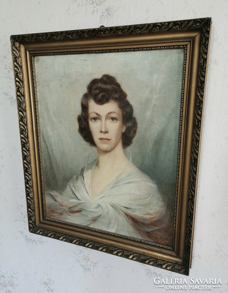 Antik szignózott Tolnay Ákos női portré olaj-vászon festmény kb. 70 x 60cm