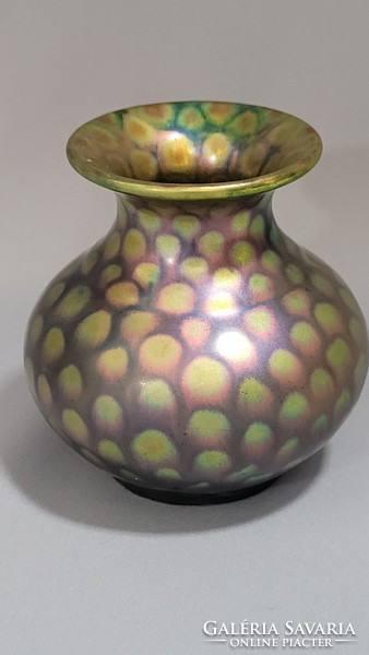 Antique zsolnay eozin peacock polka dot small vase