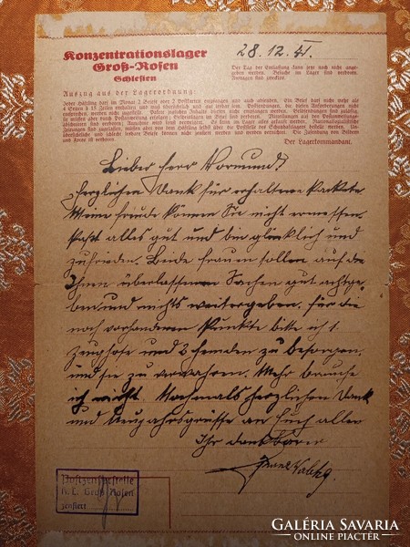 1941. Letter from a concentration camp, written in German