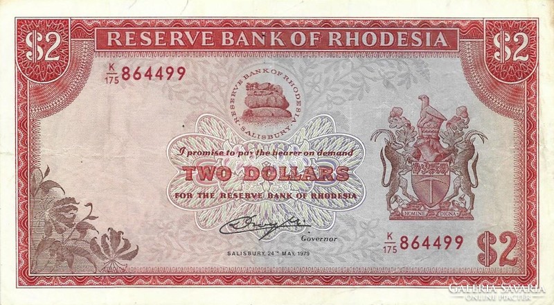 2 Dollars 24.05.1979 Vj: zimbabwe bird rhodesia rhodesia beautiful