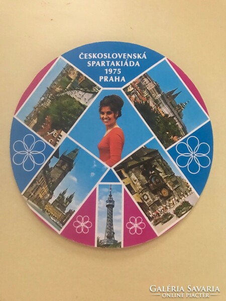 Ceskoslovenská Spartakiáda 1975 PRAHA Külföldi, kör alakú képeslap. Postatiszta. Utazó emlék.