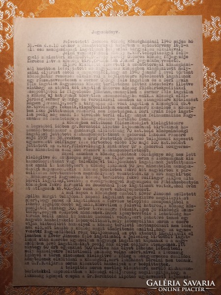 1940. Jegyzőkönyv a Gádorosi zsidó birtokok tárgyalásáról