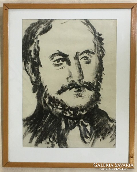 Vörösmarty Mihályt ábrázoló szén rajz,hátul ajándékozó,ismertető felirat