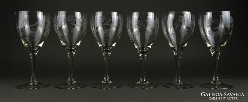 1R087 old beautiful polished stemmed glass set of 6 pieces