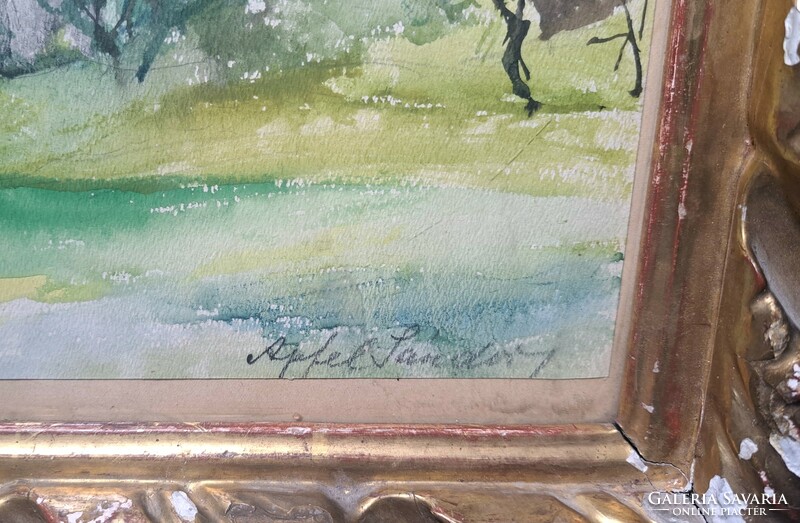 Apfel Sándor: Erdei tájkép (régi akvarell) XX. század első fele