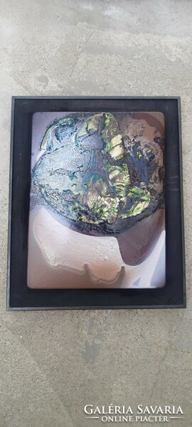 Rácz Gábor : Kozmikus forma - tűzzománc kép bronzolt vas keretben