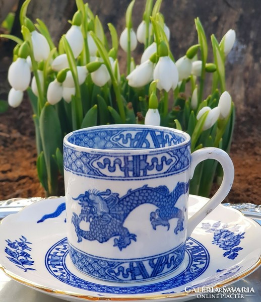 Kék jelenetes angol kávés csésze és csészealj