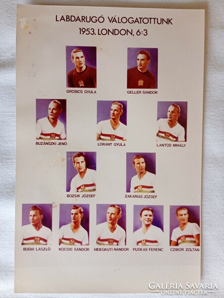 Postcard of our national football team 1953 London 6:3 clean gold team