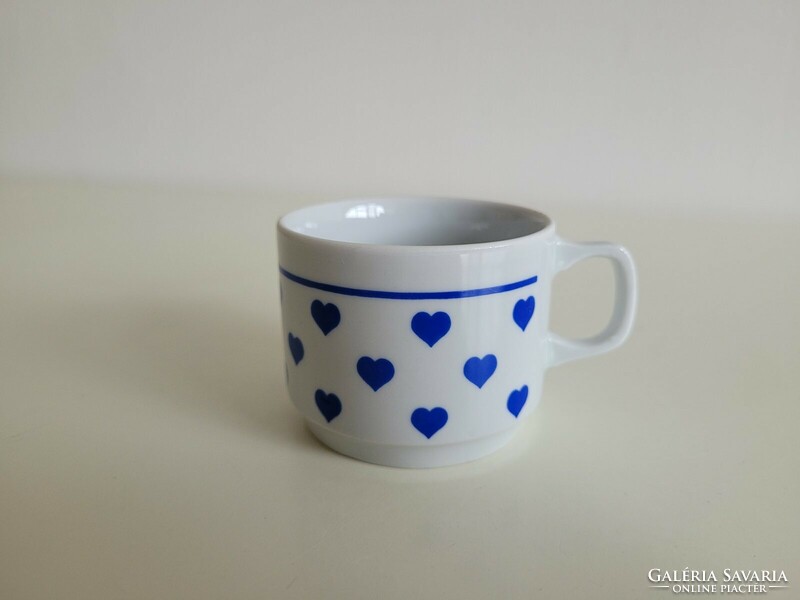 Retro Zsolnay coffee cup with blue heart pattern