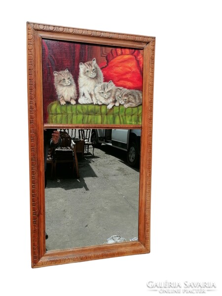 Fakeretes tükör macskás festménnyel
