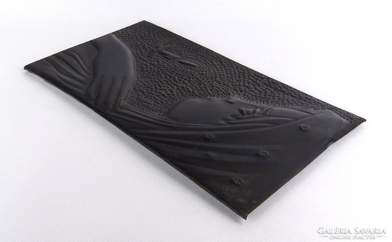 1R189 Régi fekete réz modern madonna falikép 31.5 x 17.5 cm