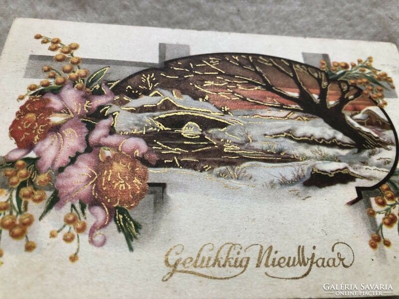 Antique, old, gilded graphic New Year's card -10.