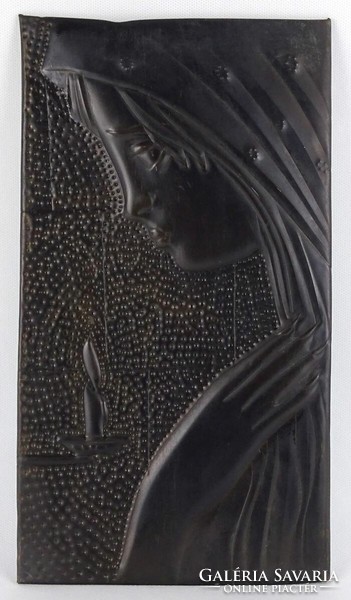 1R189 Régi fekete réz modern madonna falikép 31.5 x 17.5 cm