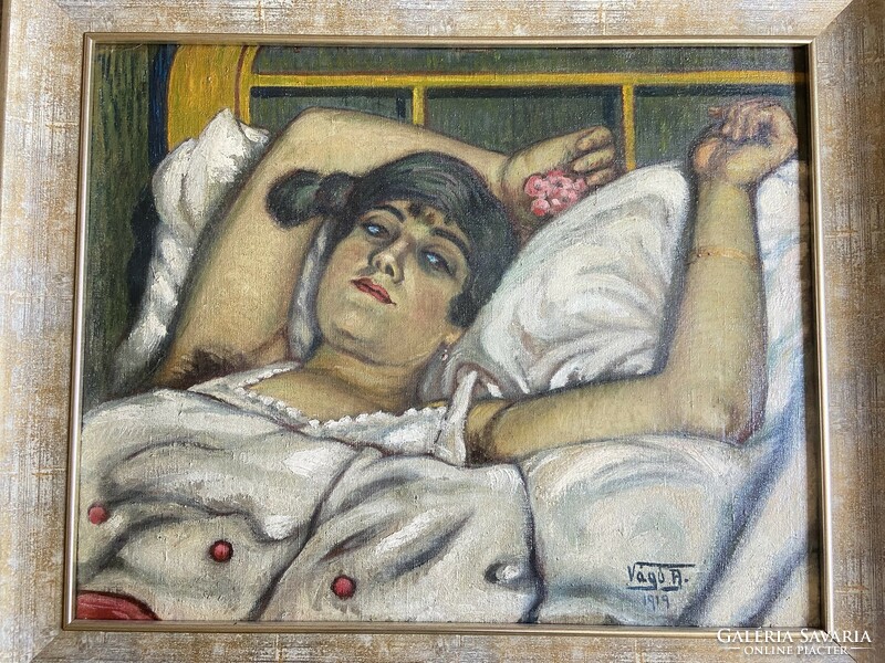 “Vágó A. 1919” jelzéssel - Ágyban fekvő nő