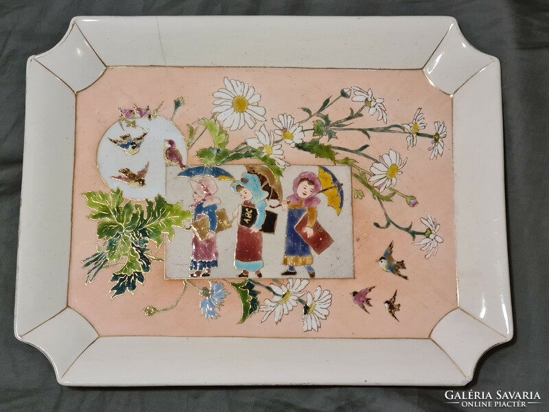 Antique unique, hand-painted earthenware tray from 1892