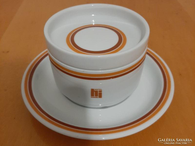 4., Középen mintás logós fülnélküli Alföldi Hotel Ifjúság felirat, teás leveses csésze+alj+tető