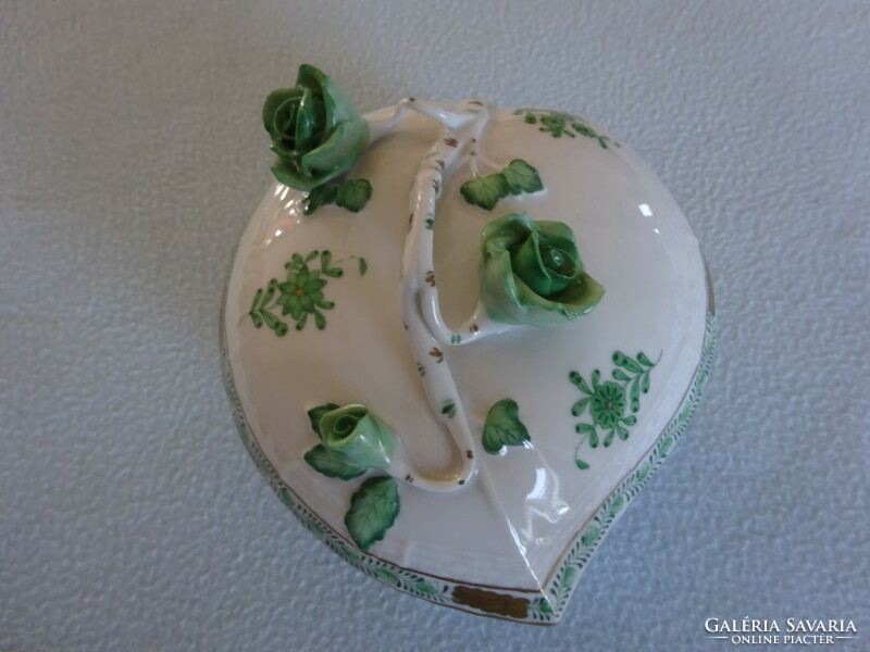 Herendi zöld Apponyi mintás szív alakú bonbonier hibátlan