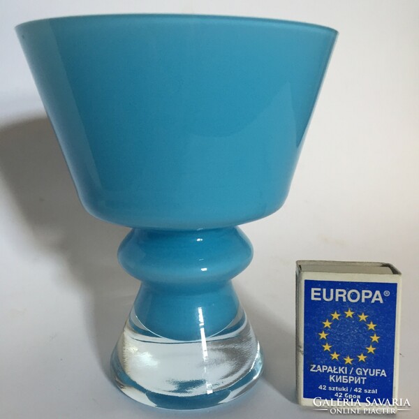 Modern, design, designer light blue heavy glass vase, larger dust cover, table decoration