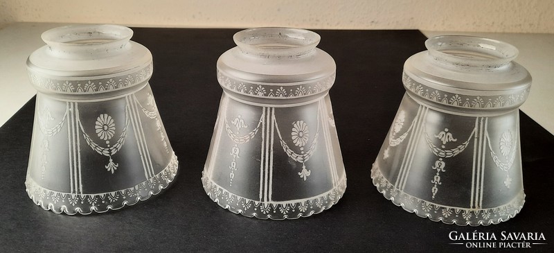 3 Classicist blown glass domes with acid-etched decoration