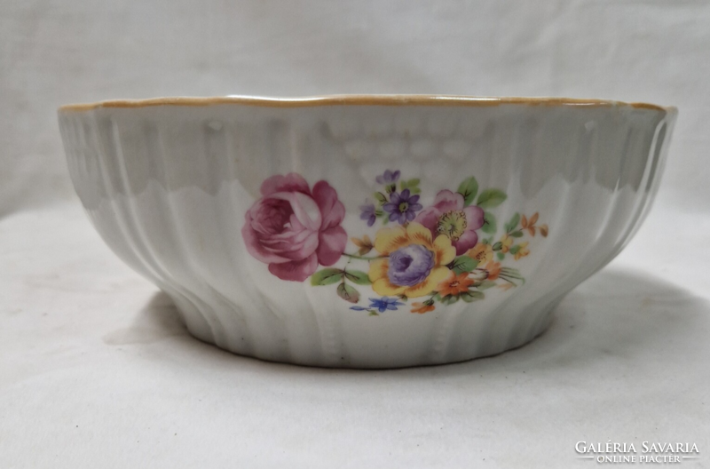 Old Zsolnay flower-patterned porcelain patty stew or soup bowl 21.5 cm.