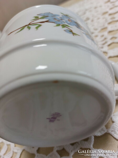 Old Zsolnay porcelain mug with blue peach pattern retro tea cup, mug