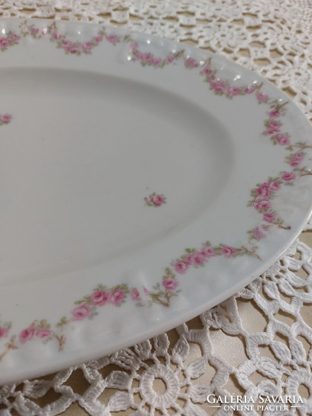 Rózsagirlandos, szeccessziós, gyönyörű porcelán nagy tál, kínáló, asztalközép