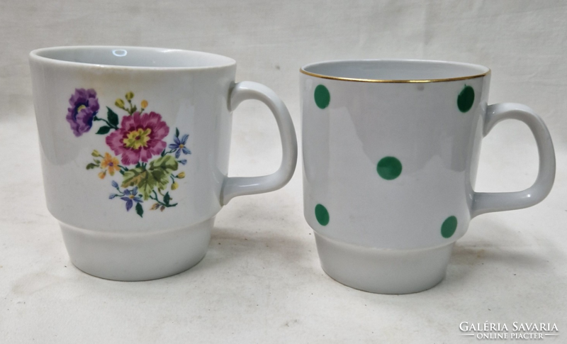 Alföldi porcelain factory skirted flower pattern and green polka dot mug in perfect condition together 9.5 cm.