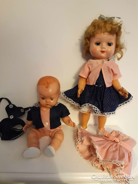 Old vintage English sibling doll approx. 30 and 24 cm